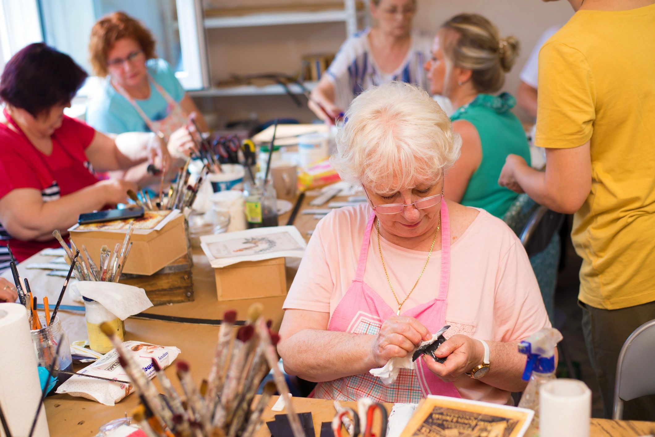 Group crafting workshop with participants